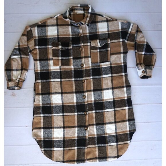 Women’s Long Sleeve Plaid Shirt Jacket - Size L - Picture 2 of 6